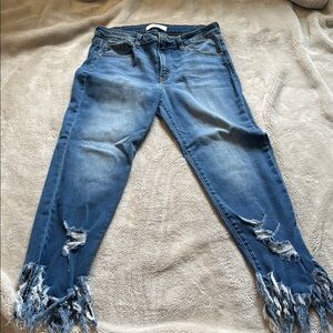 Kancan Frayed Hem Blue Jeans